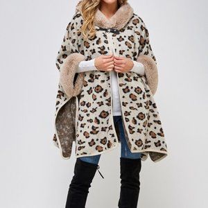 Faux Fur Animal Print Poncho